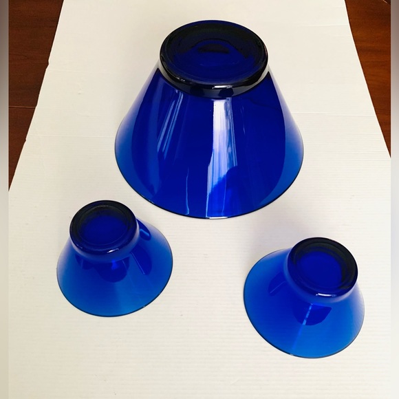Cobalt blue glass bowls 3 Pc Set 10” in Large Deep Serving Bowl 5”in salad Bowls - Picture 7 of 11